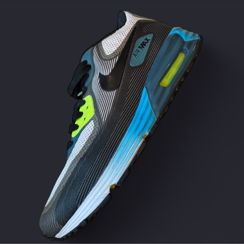 Nike Air Max Lunar 90 running shoes - Black and Neon Green & blue rare - Picture 6 of 12